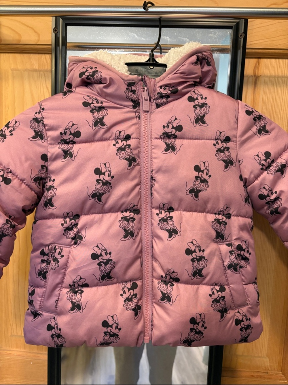 Deep Pink Minnie Mouse Toddler Sherpa Lined Winter Puffer Sz 3T